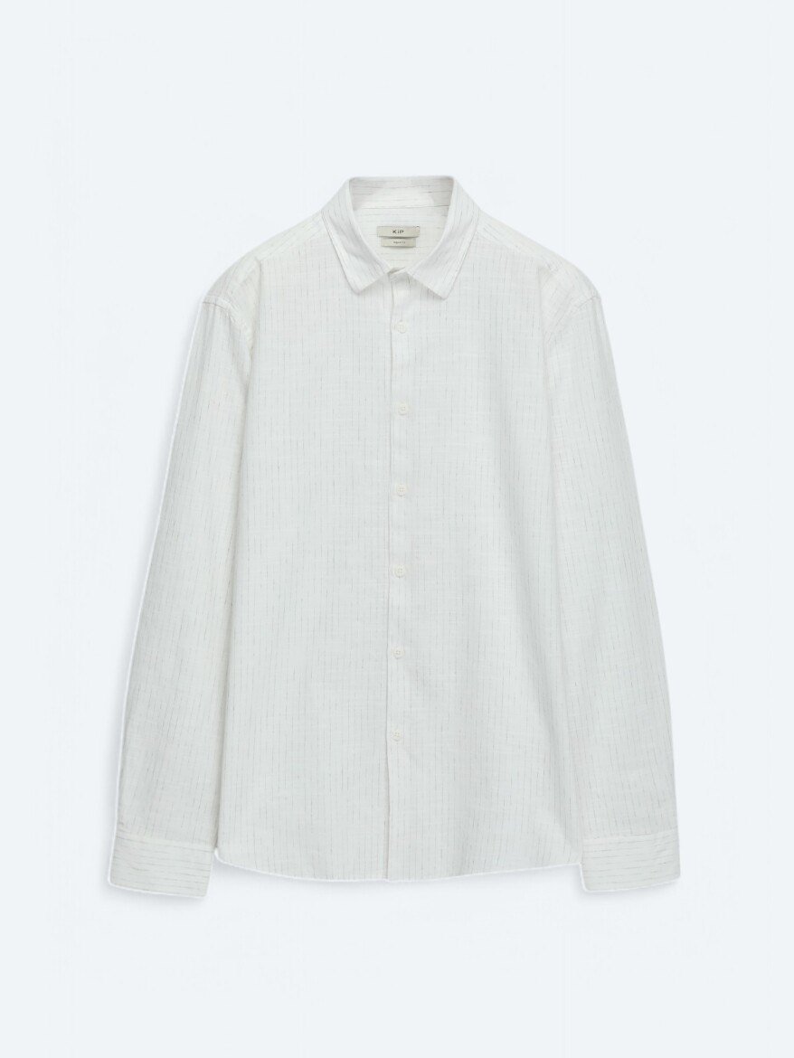 Khaki Striped Regular Fit Long Weaving Casual 100% Cotton Shirt - 5