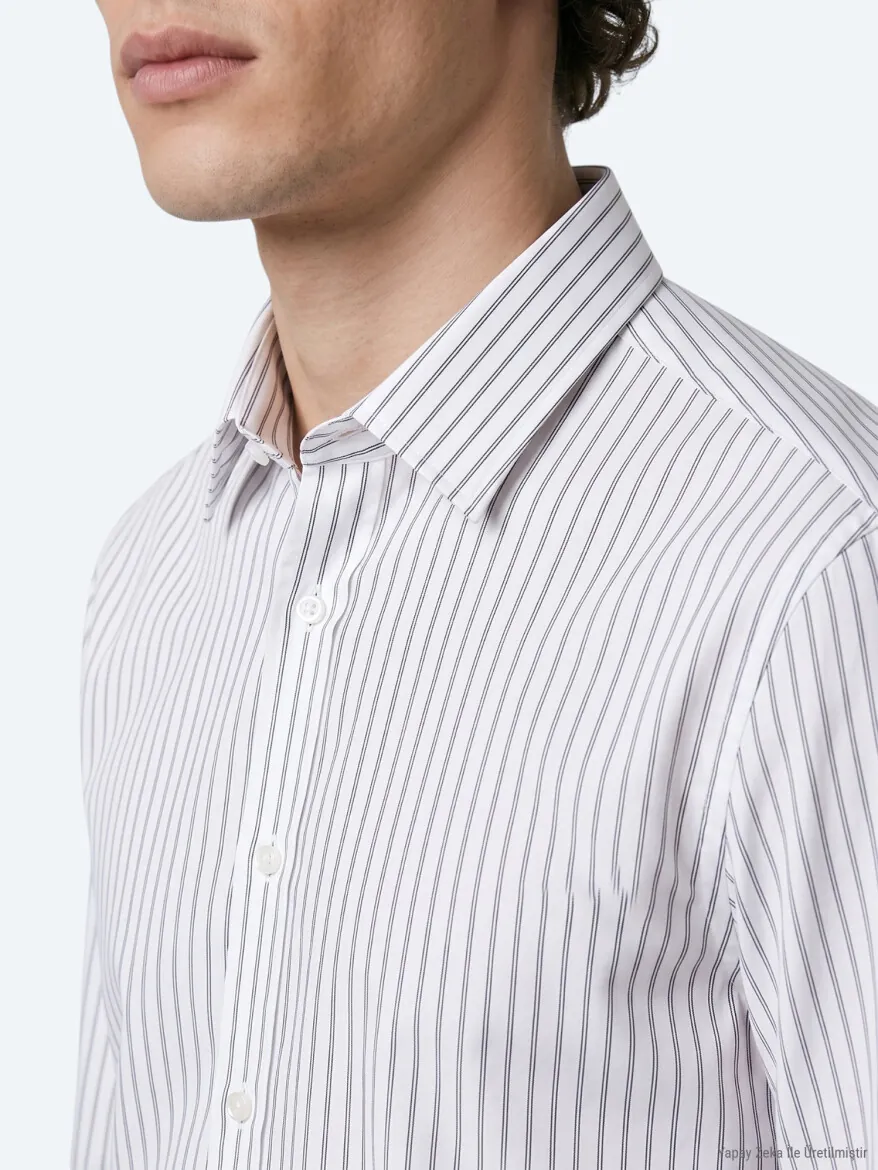 Khaki Striped Regular Fit Long Weaving Casual 100% Cotton Shirt - 4