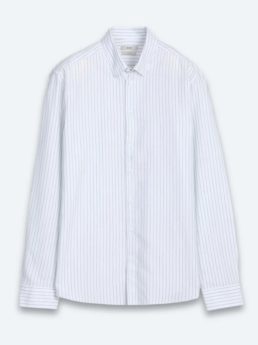 Khaki Striped Regular Fit Long Weaving Casual 100% Cotton Shirt - 7