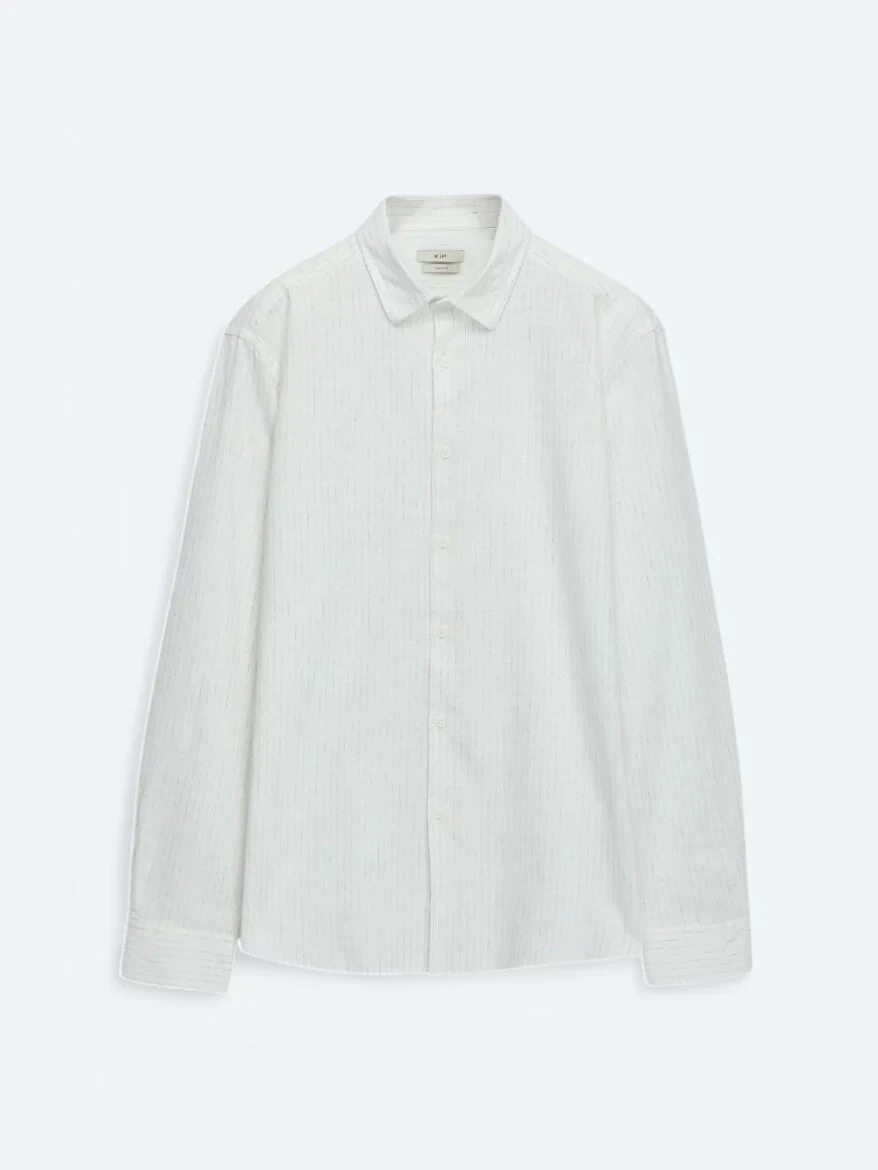 Khaki Striped Regular Fit Weaving Casual 100% Cotton Shirt - 5