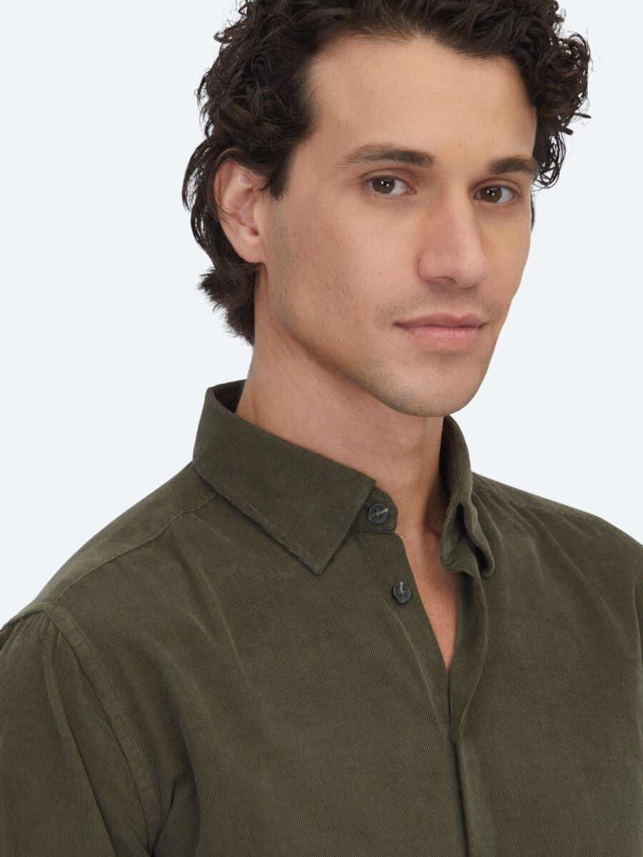 Khaki Striped Regular Fit Weaving Casual 100% Cotton Shirt - 4