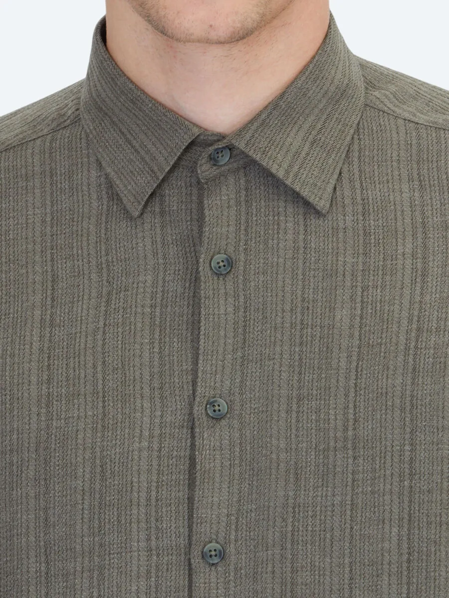 Khaki Striped Regular Fit Weaving Casual Shirt - 5