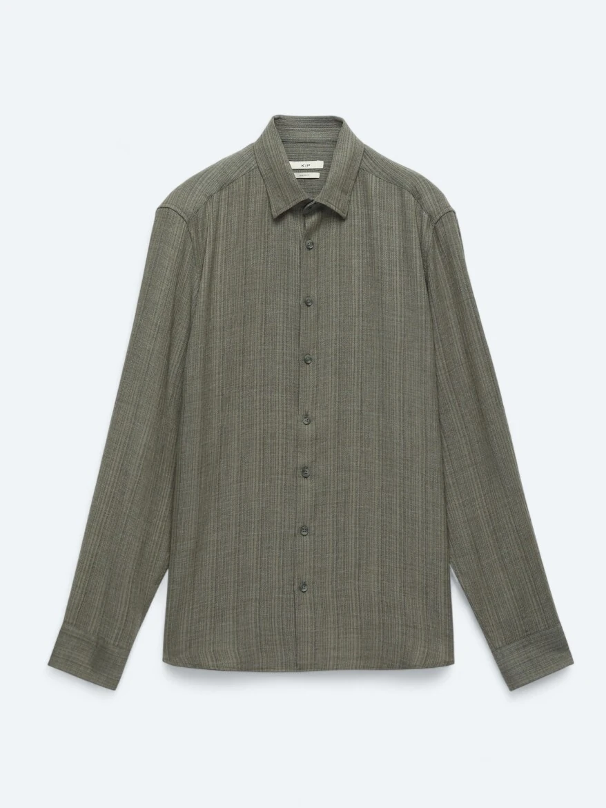 Khaki Striped Regular Fit Weaving Casual Shirt - 7
