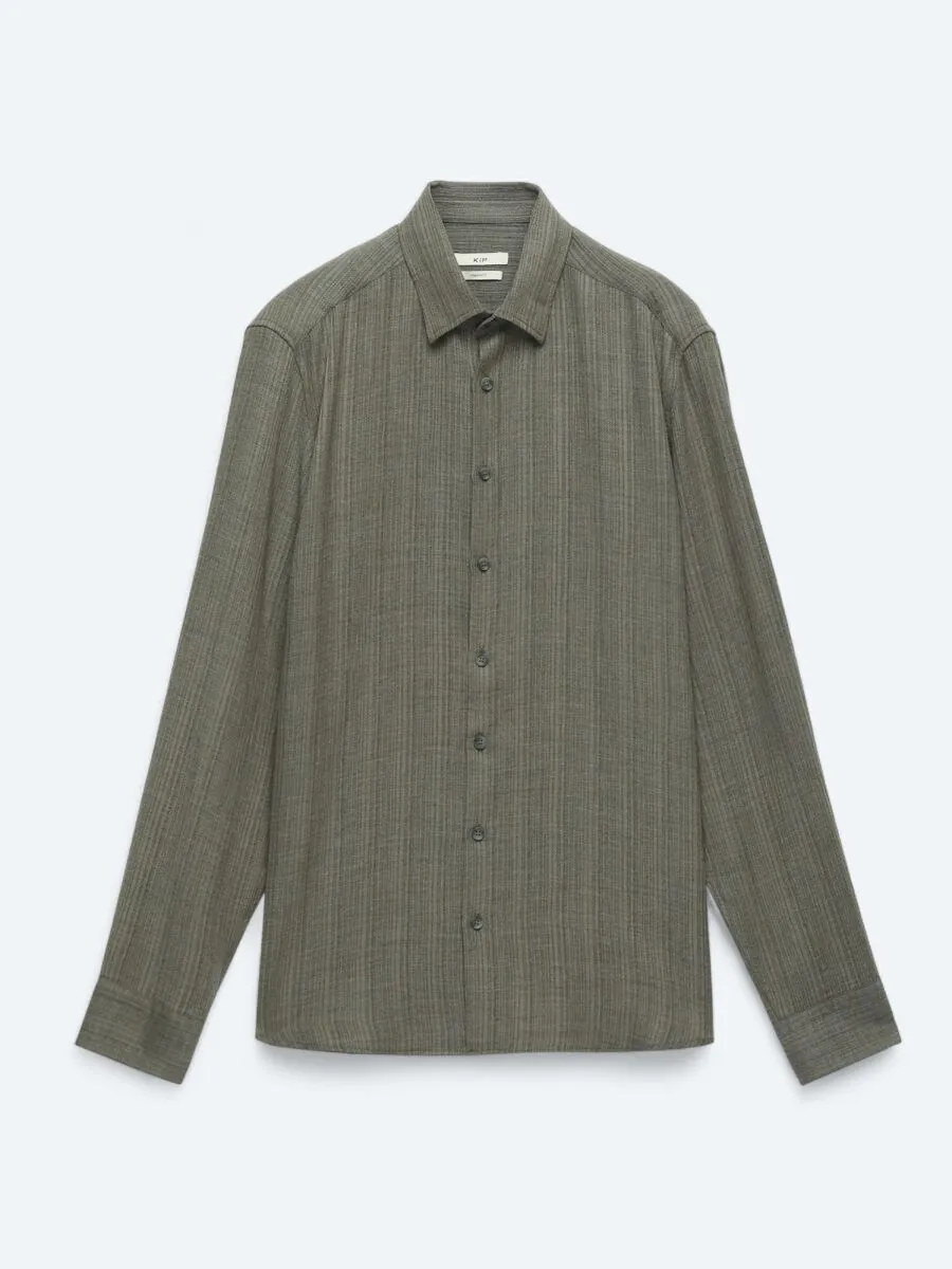 Khaki Striped Regular Fit Weaving Casual Shirt - 7