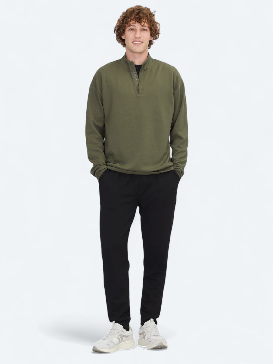 Khaki Turtleneck Plain Sweatshirt - 2