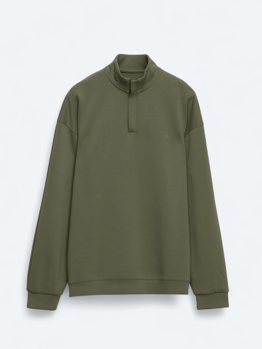 Khaki Turtleneck Plain Sweatshirt - 6