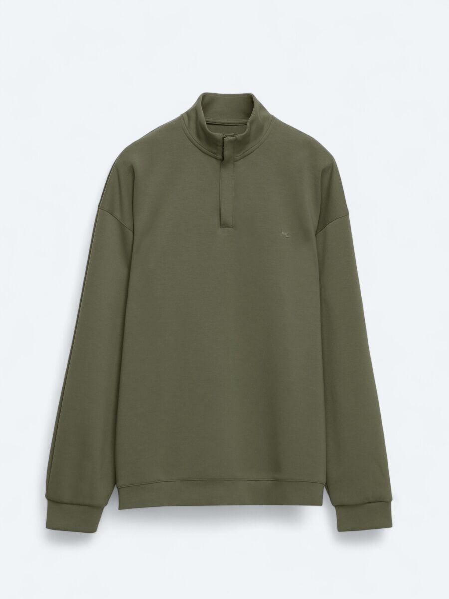 Khaki Turtleneck Plain Sweatshirt - 6