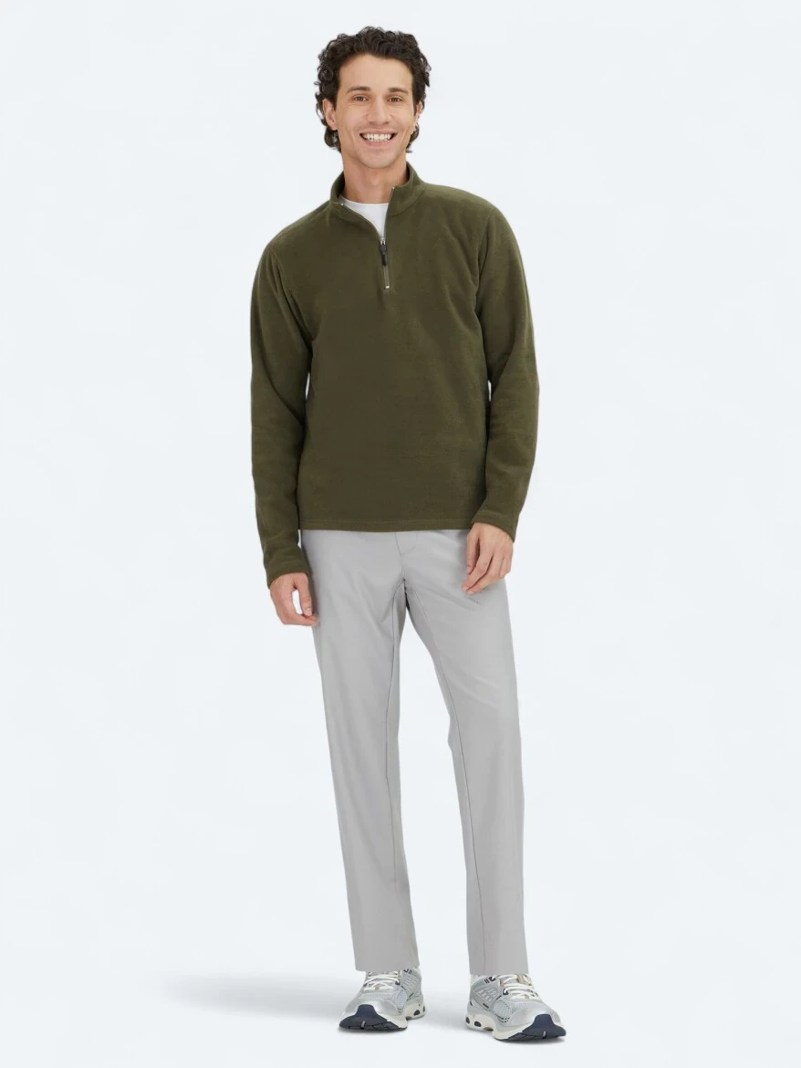Khaki Turtleneck Plain Sweatshirt 