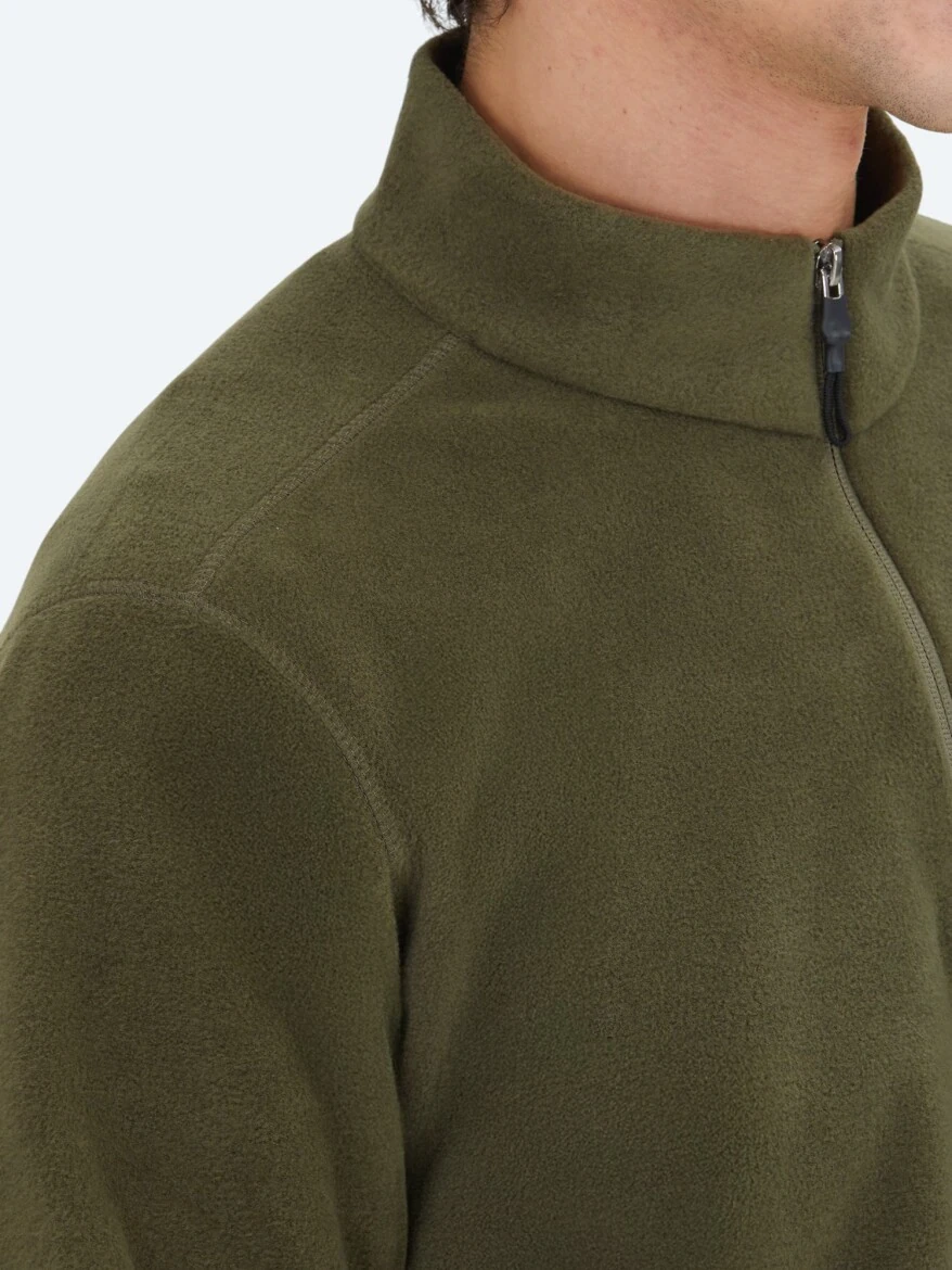 Khaki Turtleneck Plain Sweatshirt - 4