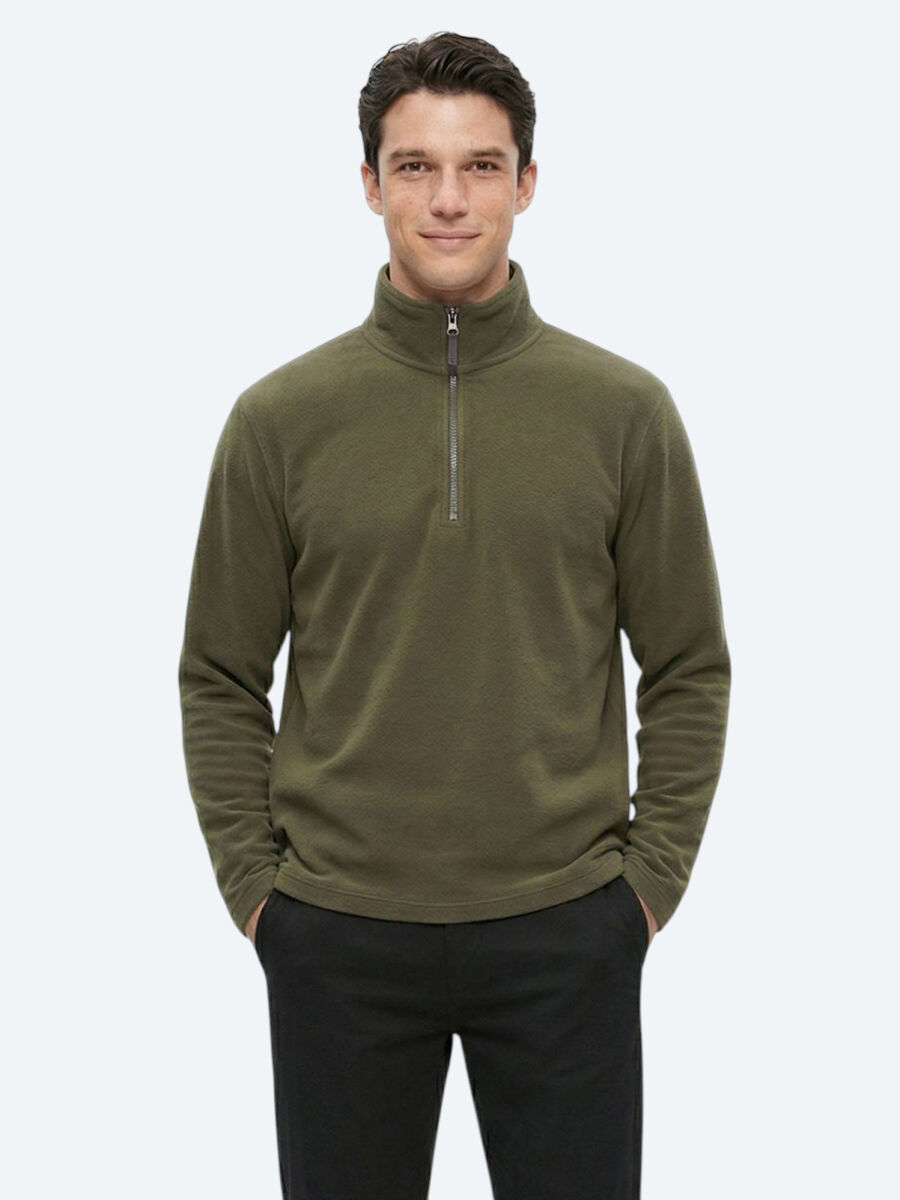 Khaki Turtleneck Plain Sweatshirt - 3