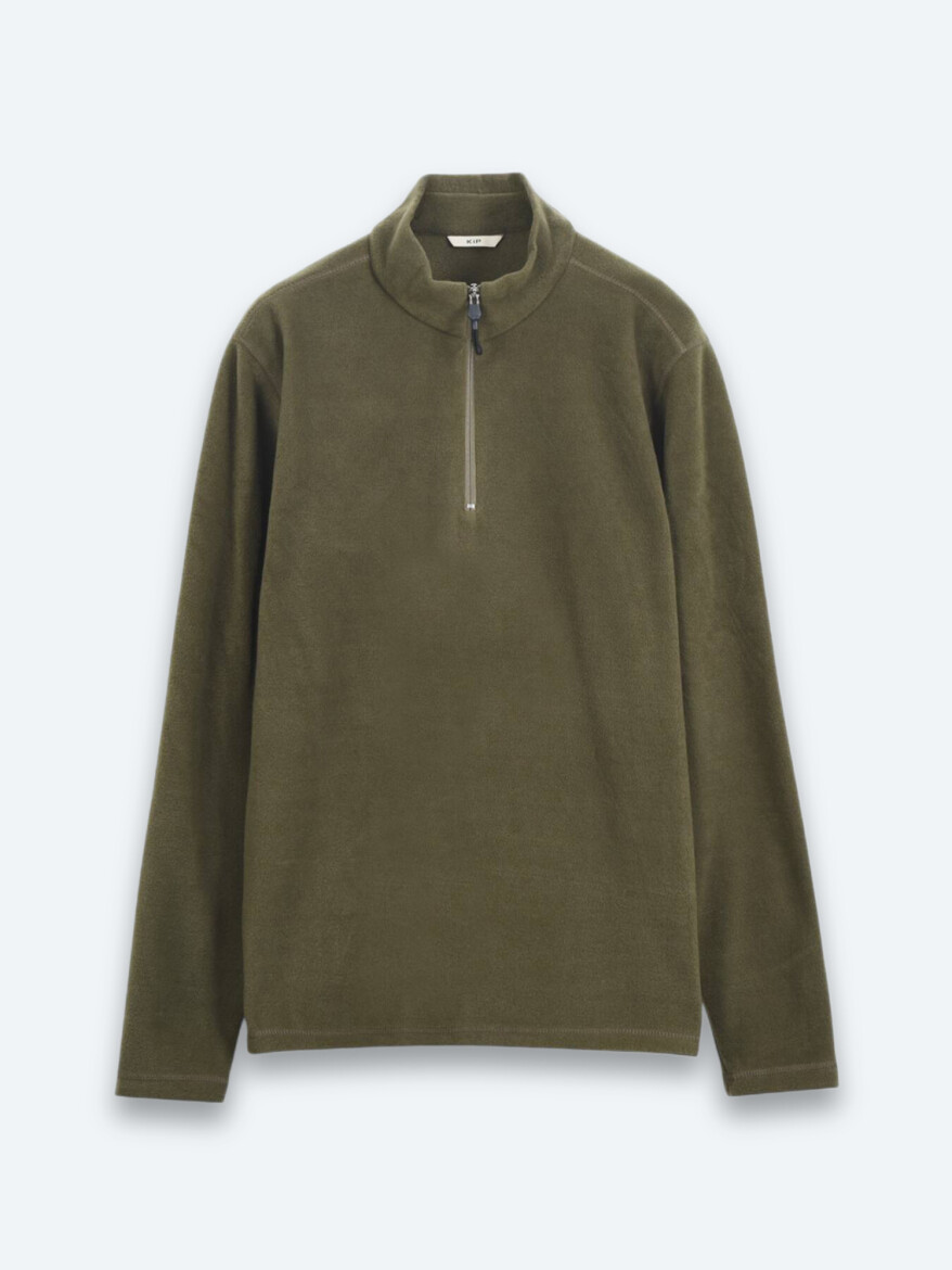 Khaki Turtleneck Plain Sweatshirt - 6
