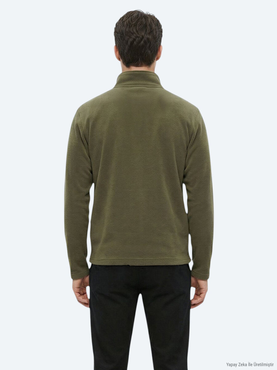 Khaki Turtleneck Plain Sweatshirt - 5