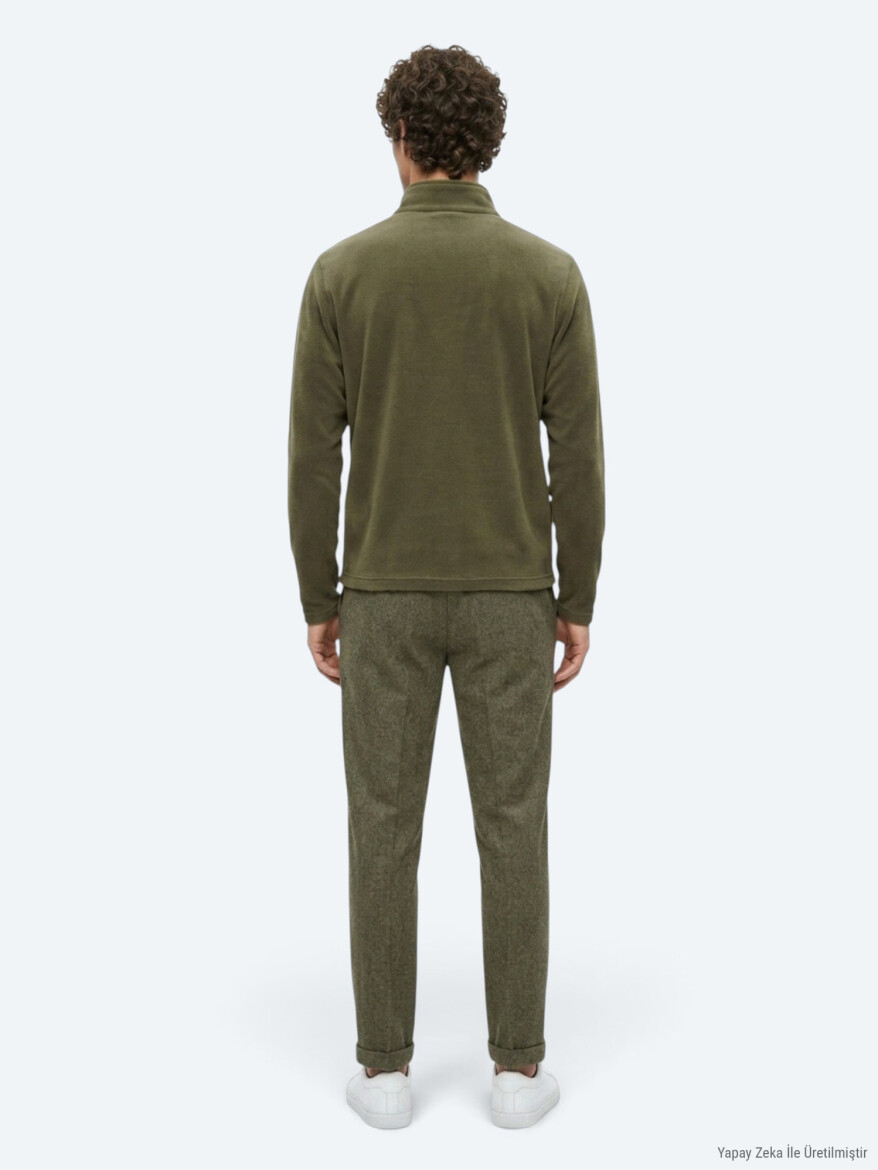 Khaki Turtleneck Plain Sweatshirt - 5