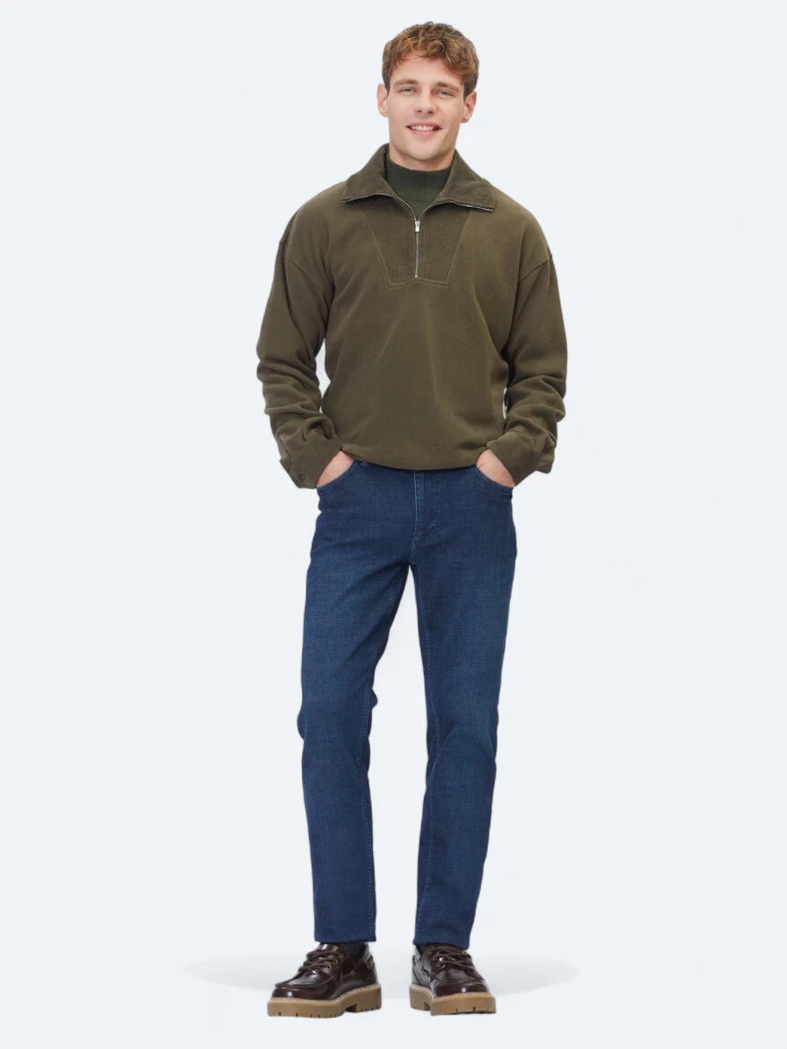 Khaki Turtleneck Striped Sweatshirt - 3