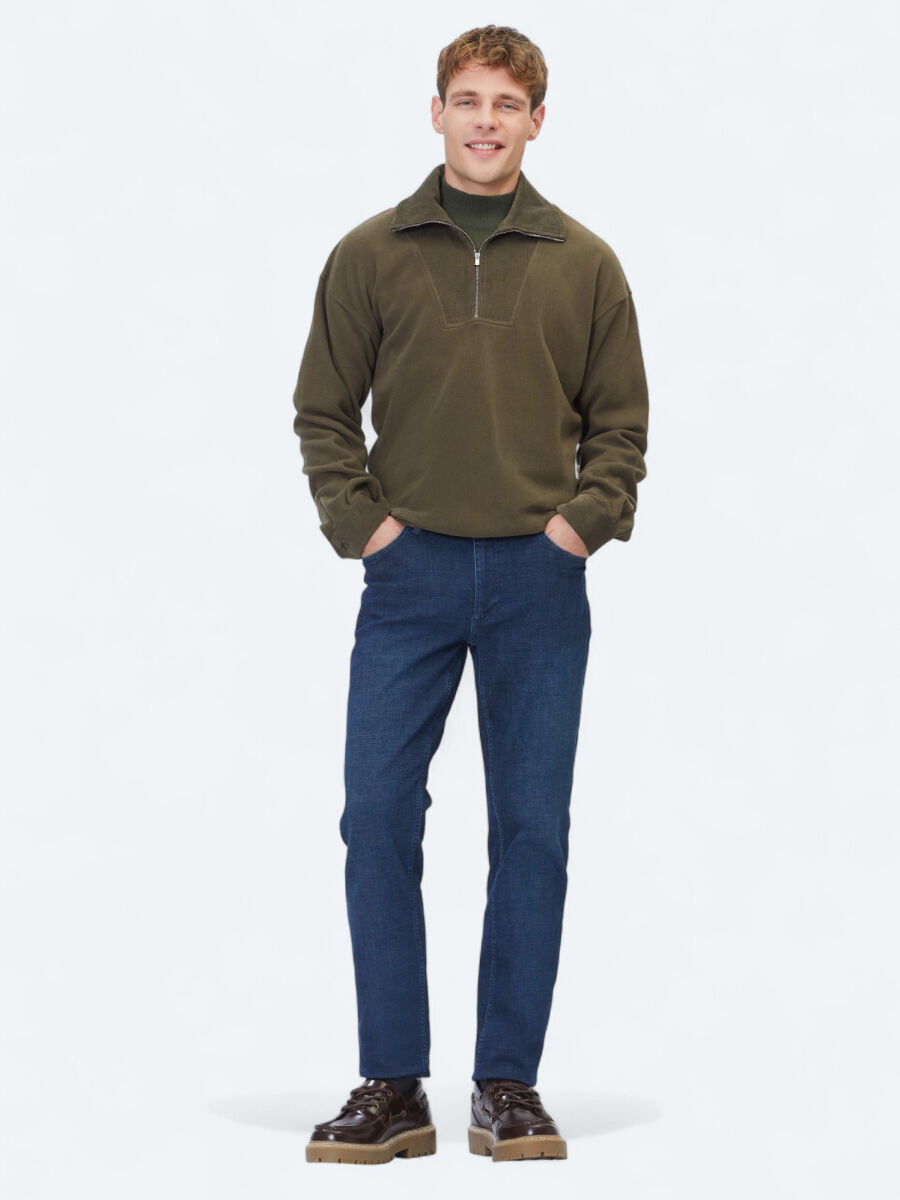 Khaki Turtleneck Striped Sweatshirt - 3