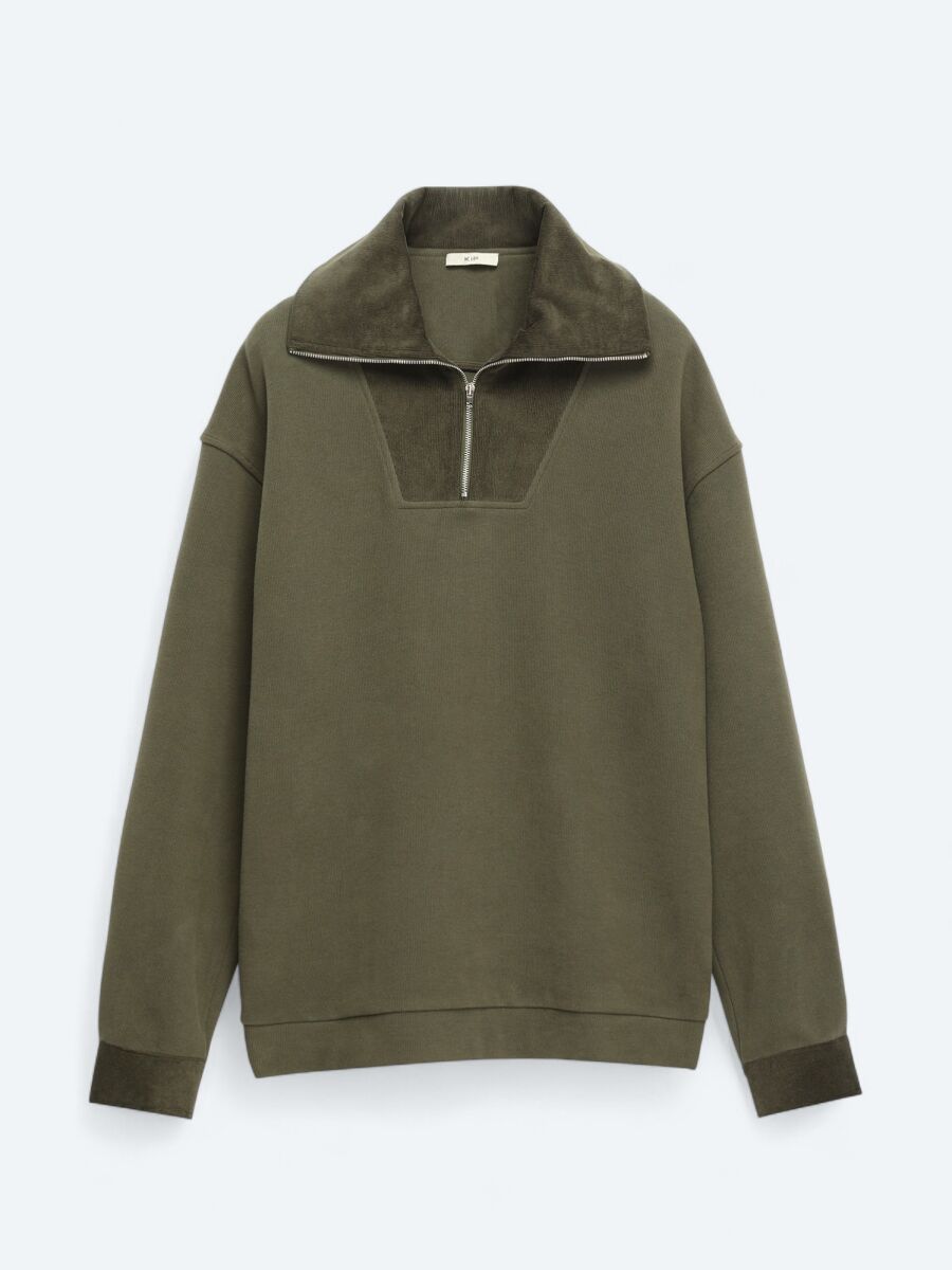 Khaki Turtleneck Striped Sweatshirt - 7