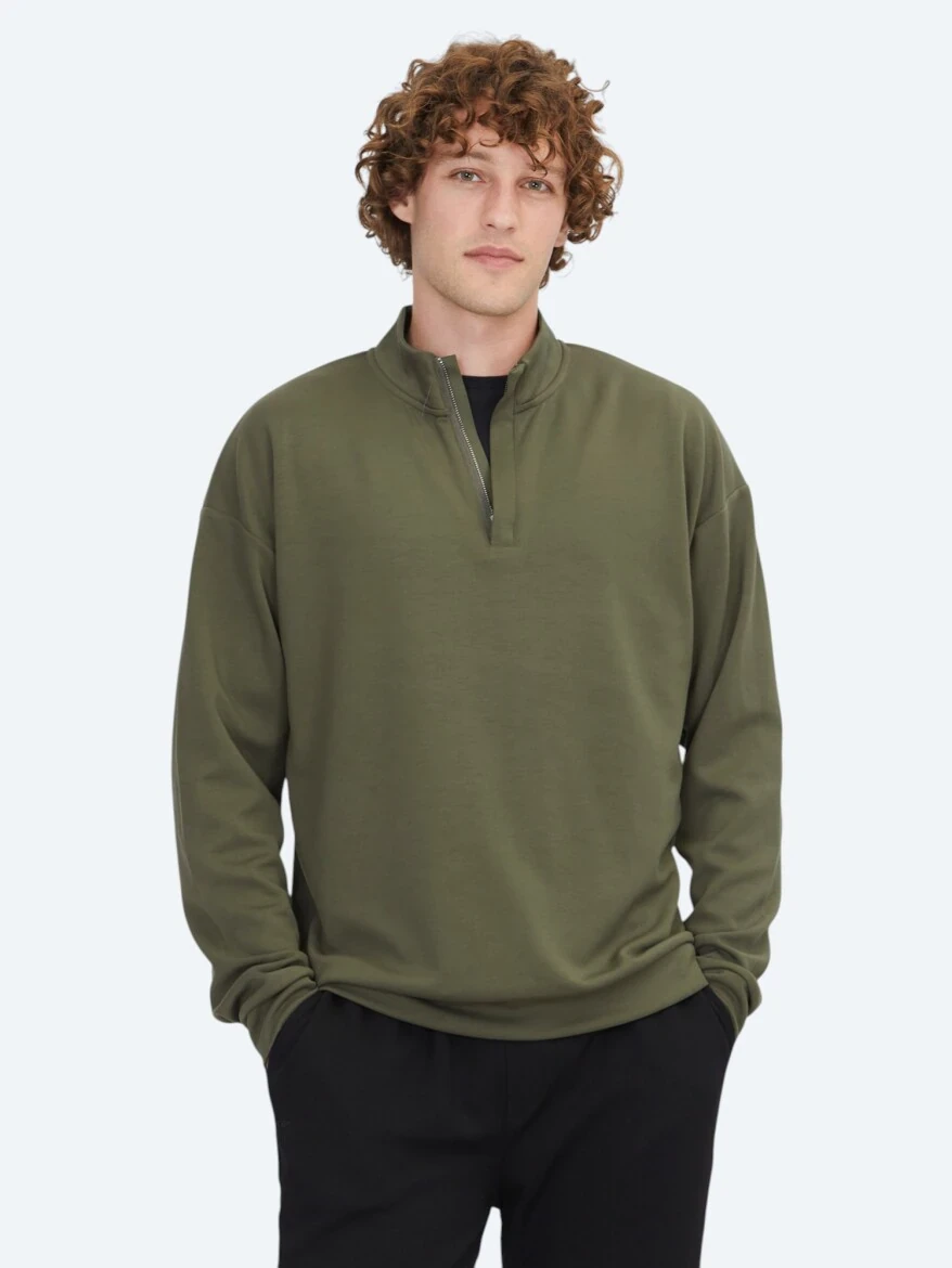 Khaki Turtleneck Sweatshirt - 1