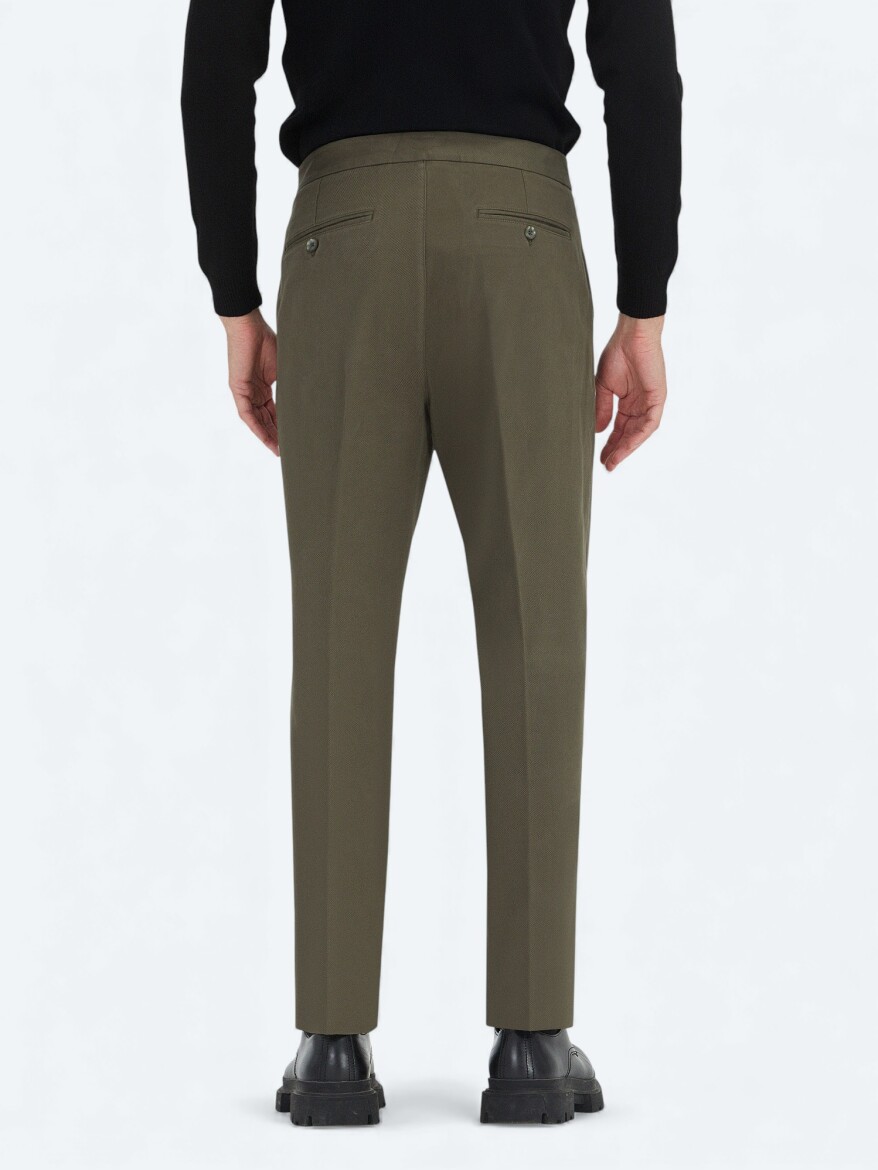 Khaki Weaving Carrot Fit Casual Cotton Blended Trousers - 4