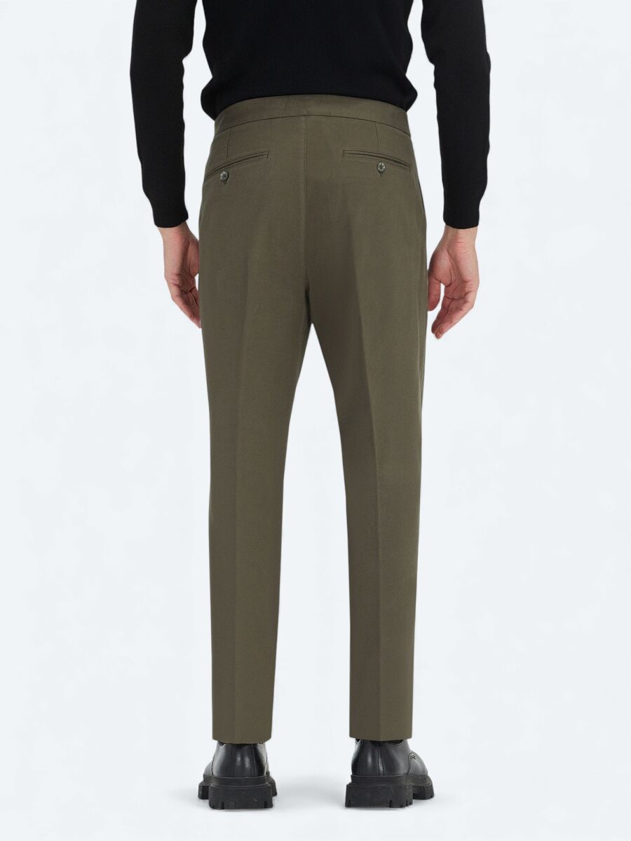 Khaki Weaving Carrot Fit Casual Cotton Blended Trousers - 4