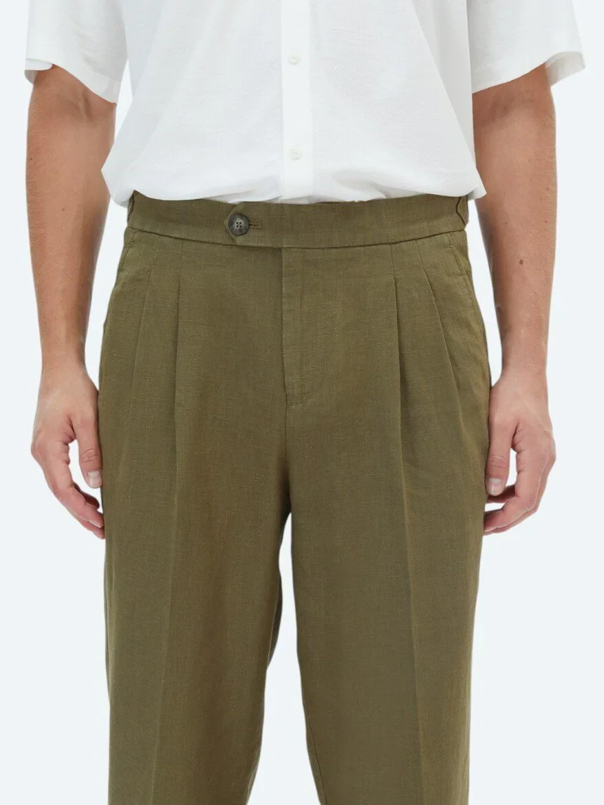 Khaki Weaving Carrot Fit Casual Trousers - 3