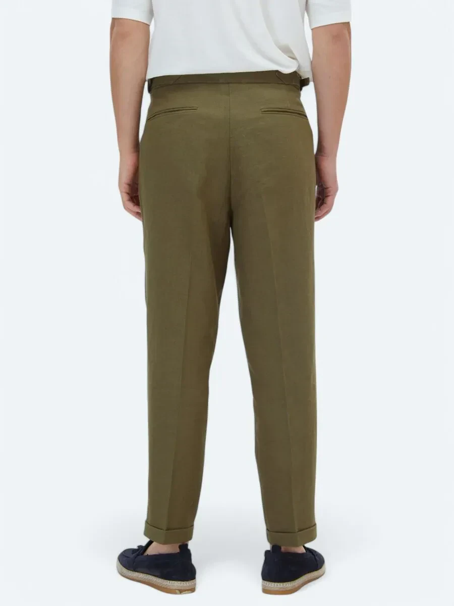 Khaki Weaving Carrot Fit Casual Trousers - 6