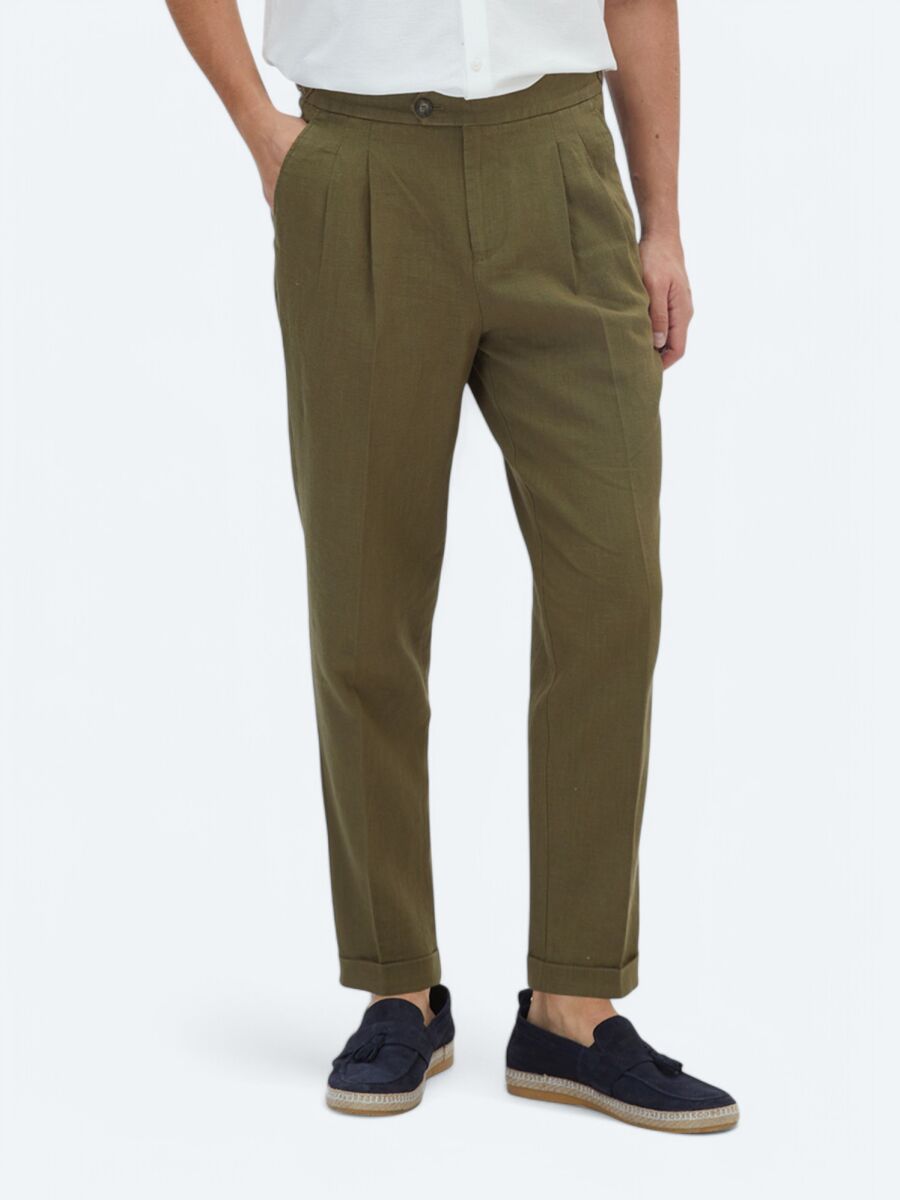Khaki Weaving Carrot Fit Casual Trousers - 2