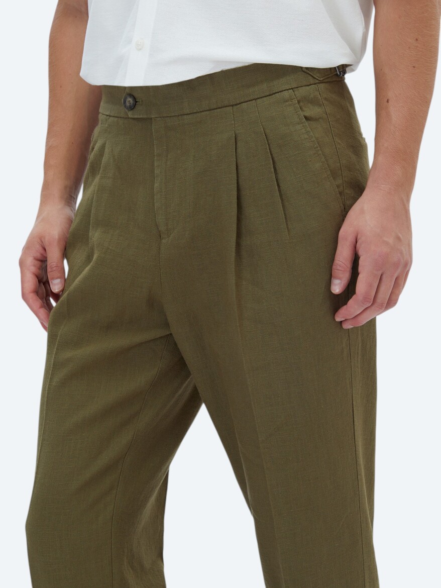 Khaki Weaving Carrot Fit Casual Trousers - 4