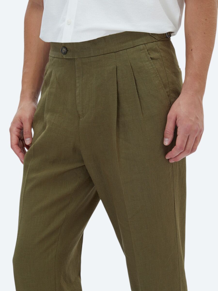 Khaki Weaving Carrot Fit Casual Trousers - 4