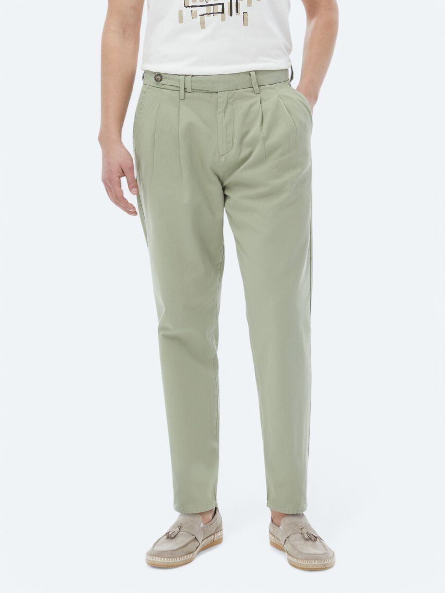 Khaki Weaving Carrot Fit Smart Casual 100% Cotton Trousers - 2