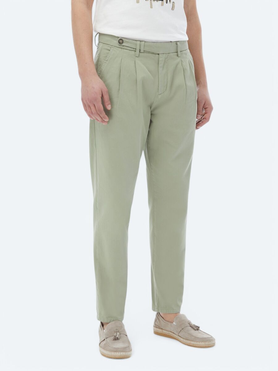 Khaki Weaving Carrot Fit Smart Casual 100% Cotton Trousers - 3