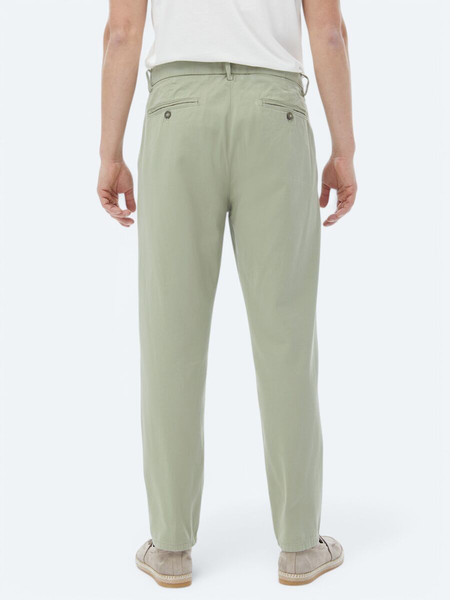 Khaki Weaving Carrot Fit Smart Casual 100% Cotton Trousers - 6