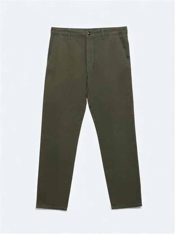Khaki Weaving Casual Cotton Blended Trousers - KİP