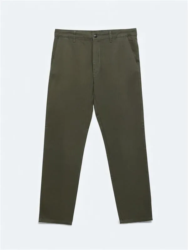 Khaki Weaving Casual Cotton Blended Trousers - 1