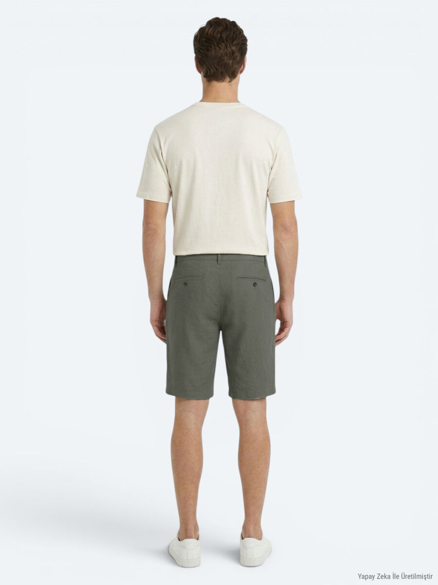 Khaki Weaving Jogging Fit Casual Cotton Blended Bermuda - 4