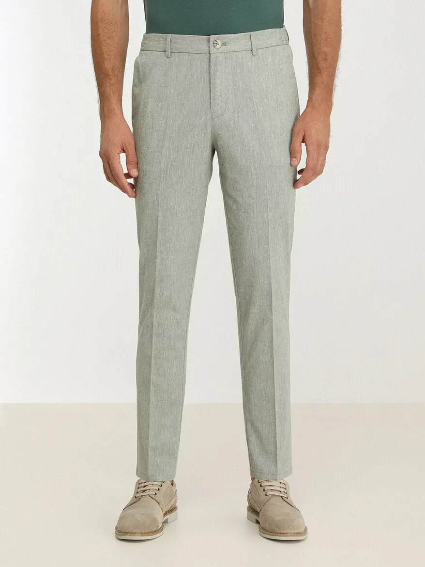 Khaki Weaving Jogging Fit Casual Cotton Blended Trousers - 1