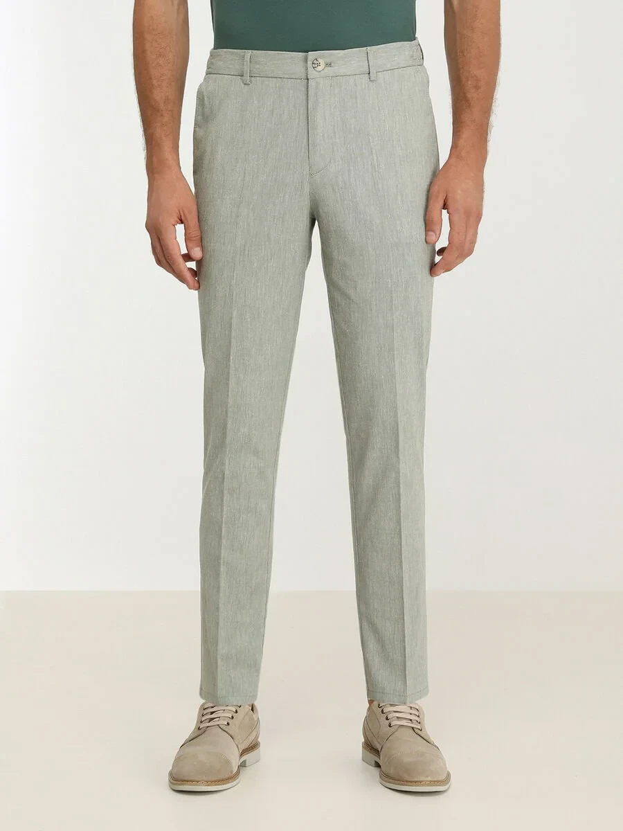 Khaki Weaving Jogging Fit Casual Cotton Blended Trousers - 1