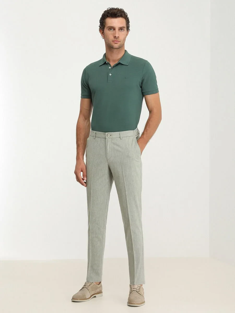Khaki Weaving Jogging Fit Casual Cotton Blended Trousers - 2