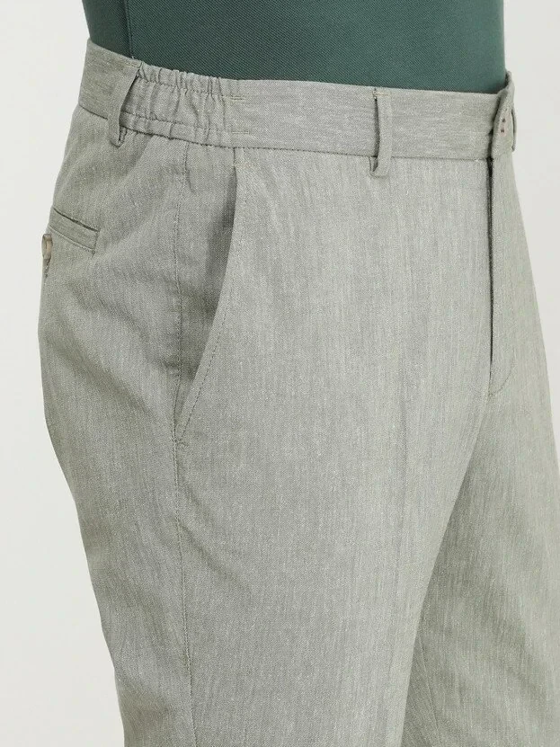 Khaki Weaving Jogging Fit Casual Cotton Blended Trousers - 3