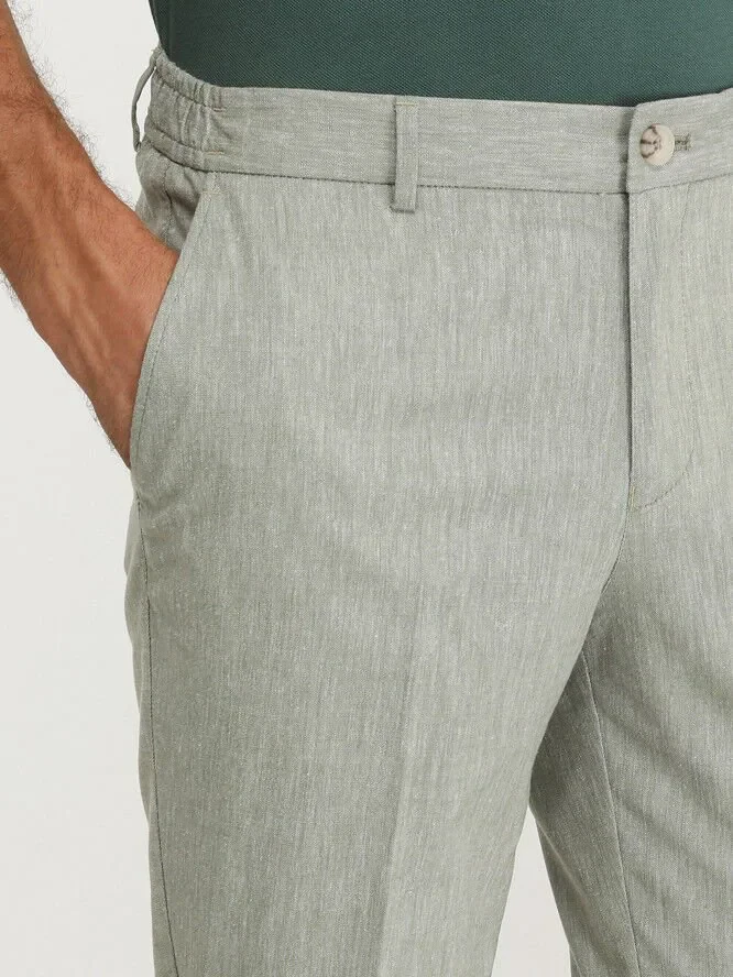 Khaki Weaving Jogging Fit Casual Cotton Blended Trousers - 4