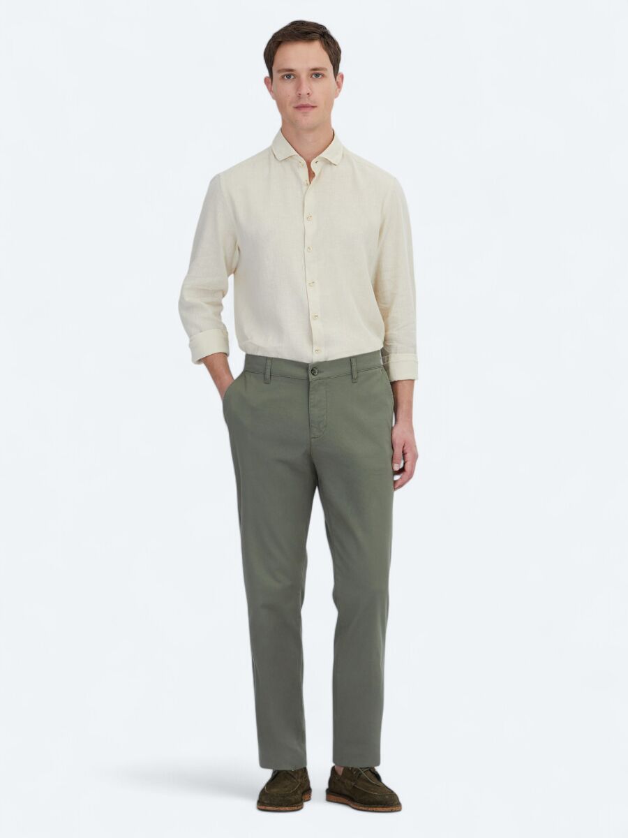 Khaki Weaving Jogging Fit Casual Cotton Blended Trousers - 1