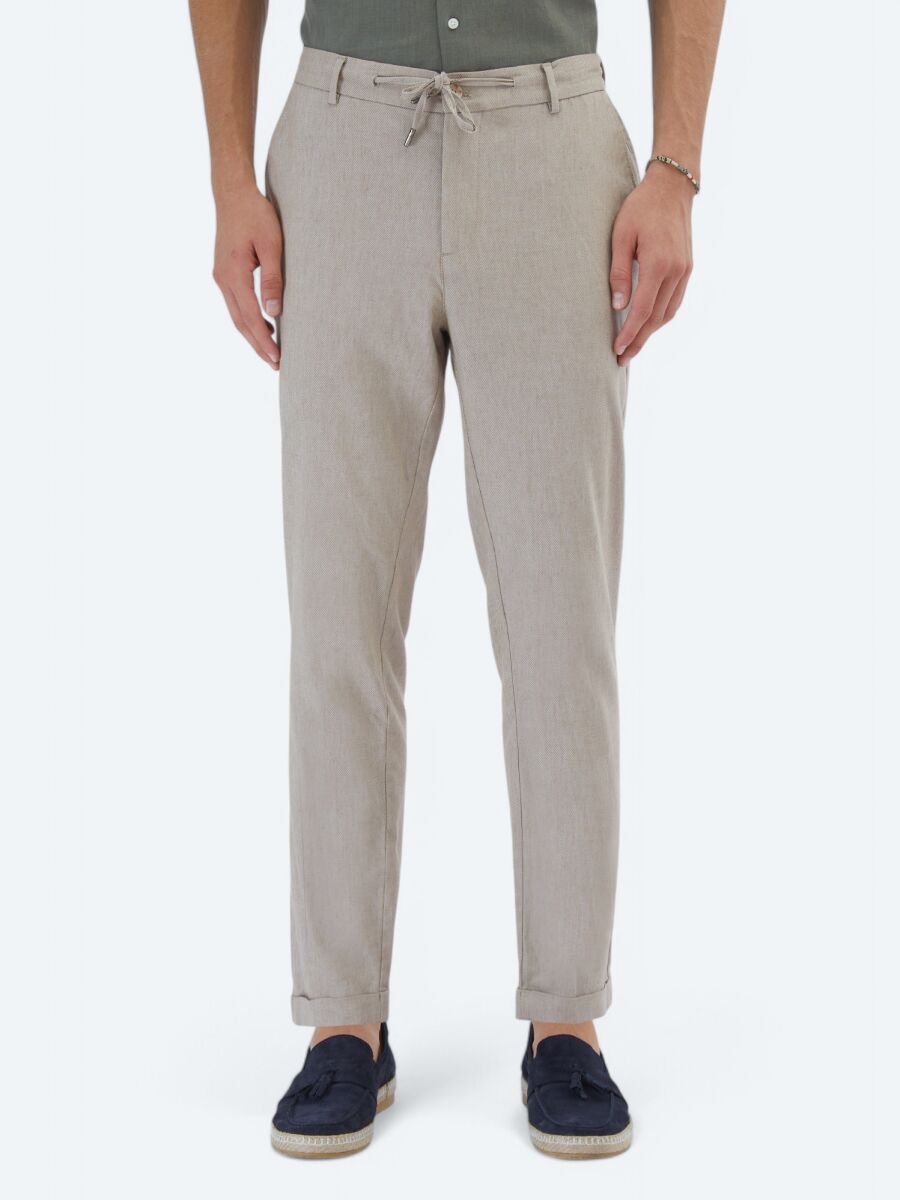 Khaki Weaving Jogging Fit Casual Cotton Blended Trousers - 2