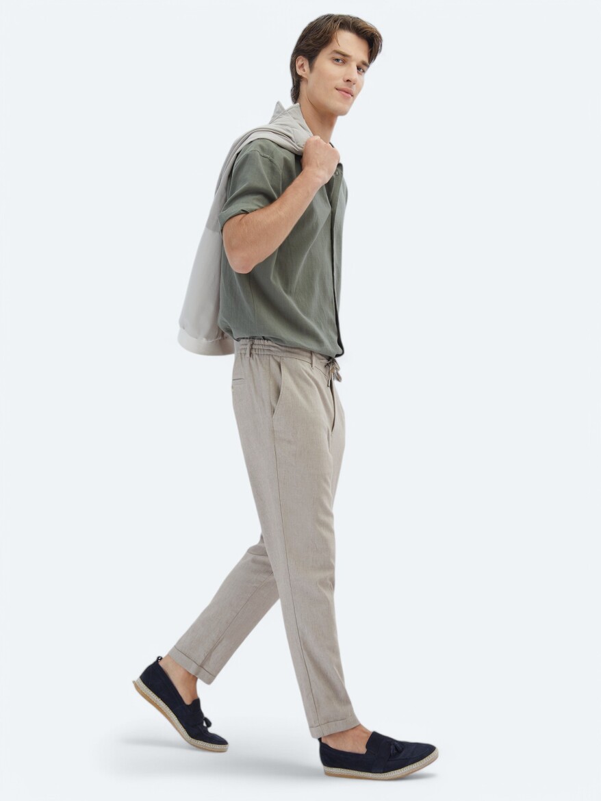 Khaki Weaving Jogging Fit Casual Cotton Blended Trousers - 4