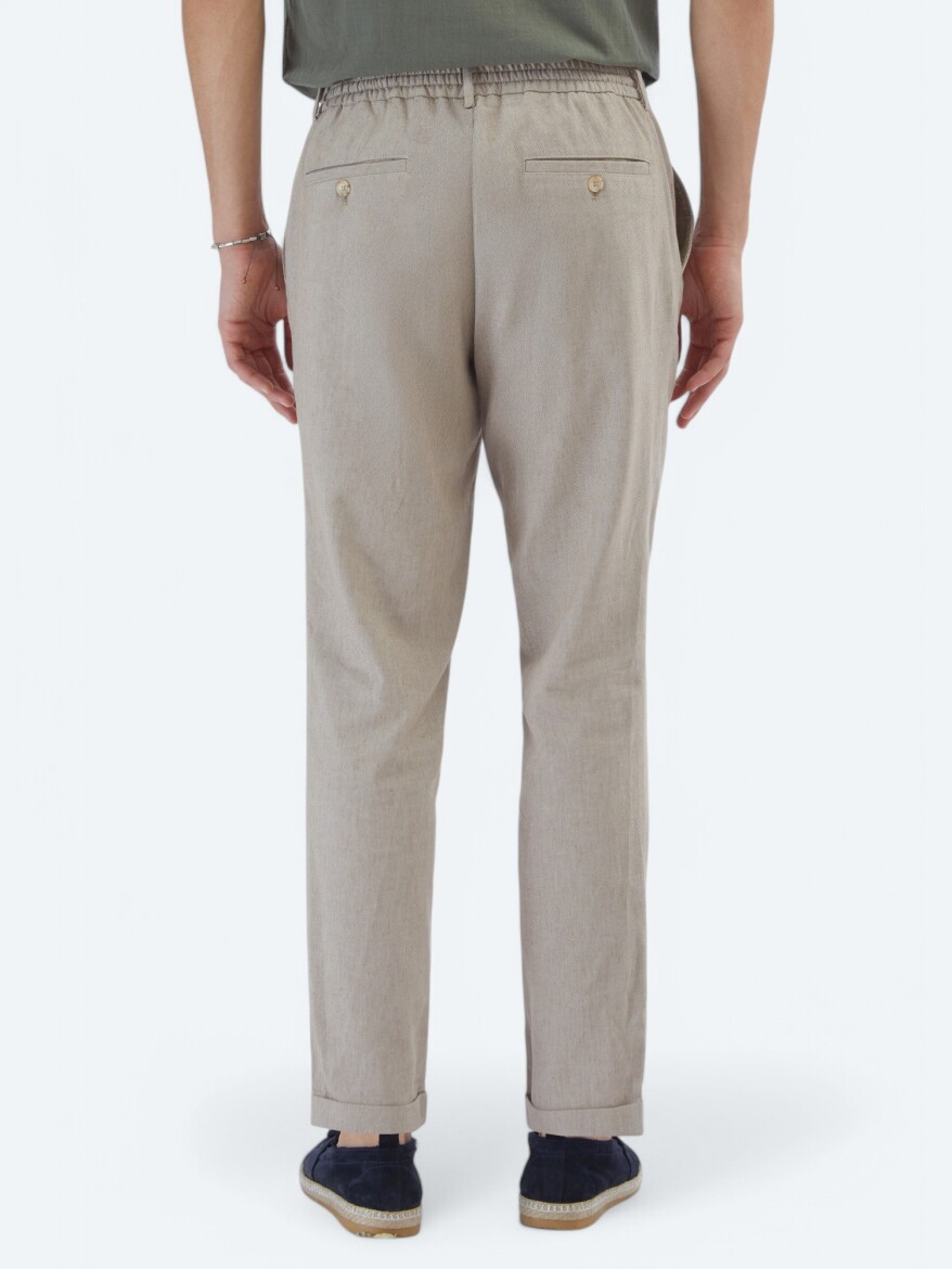 Khaki Weaving Jogging Fit Casual Cotton Blended Trousers - 5