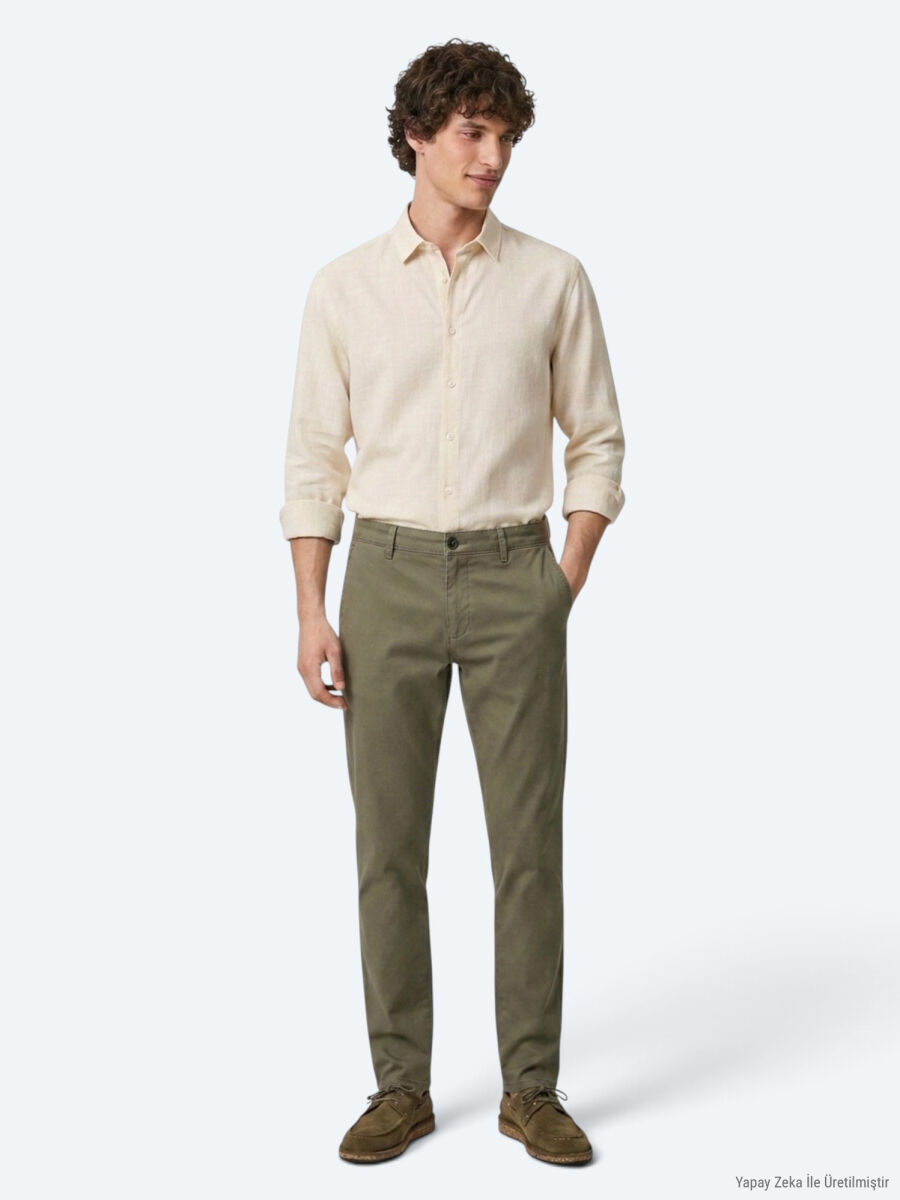 Khaki Weaving Jogging Fit Casual Cotton Blended Trousers - 1