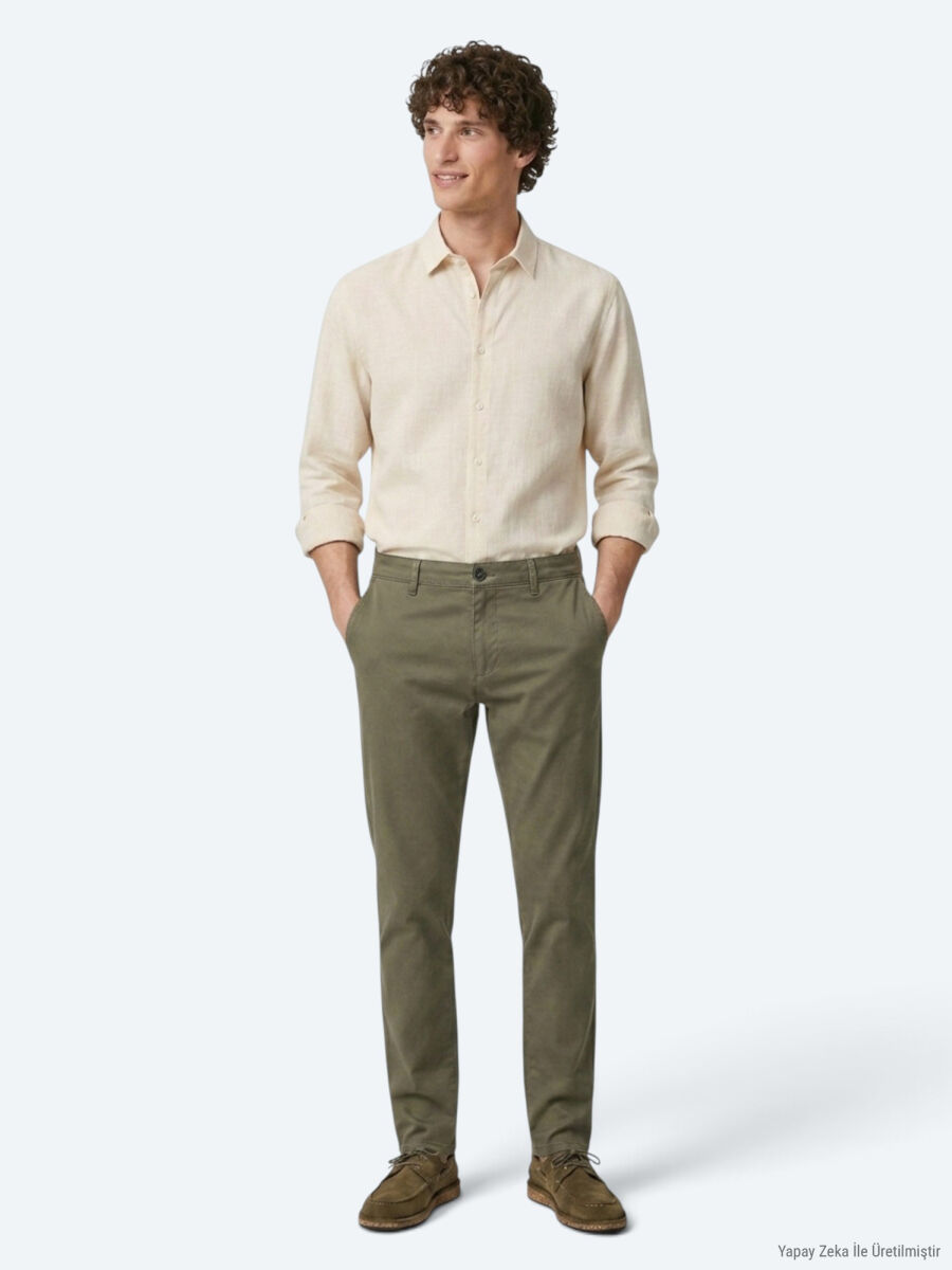 Khaki Weaving Jogging Fit Casual Cotton Blended Trousers - 3