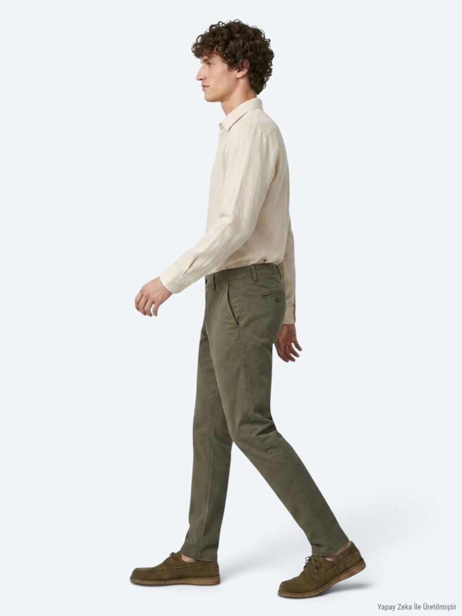 Khaki Weaving Jogging Fit Casual Cotton Blended Trousers - 4