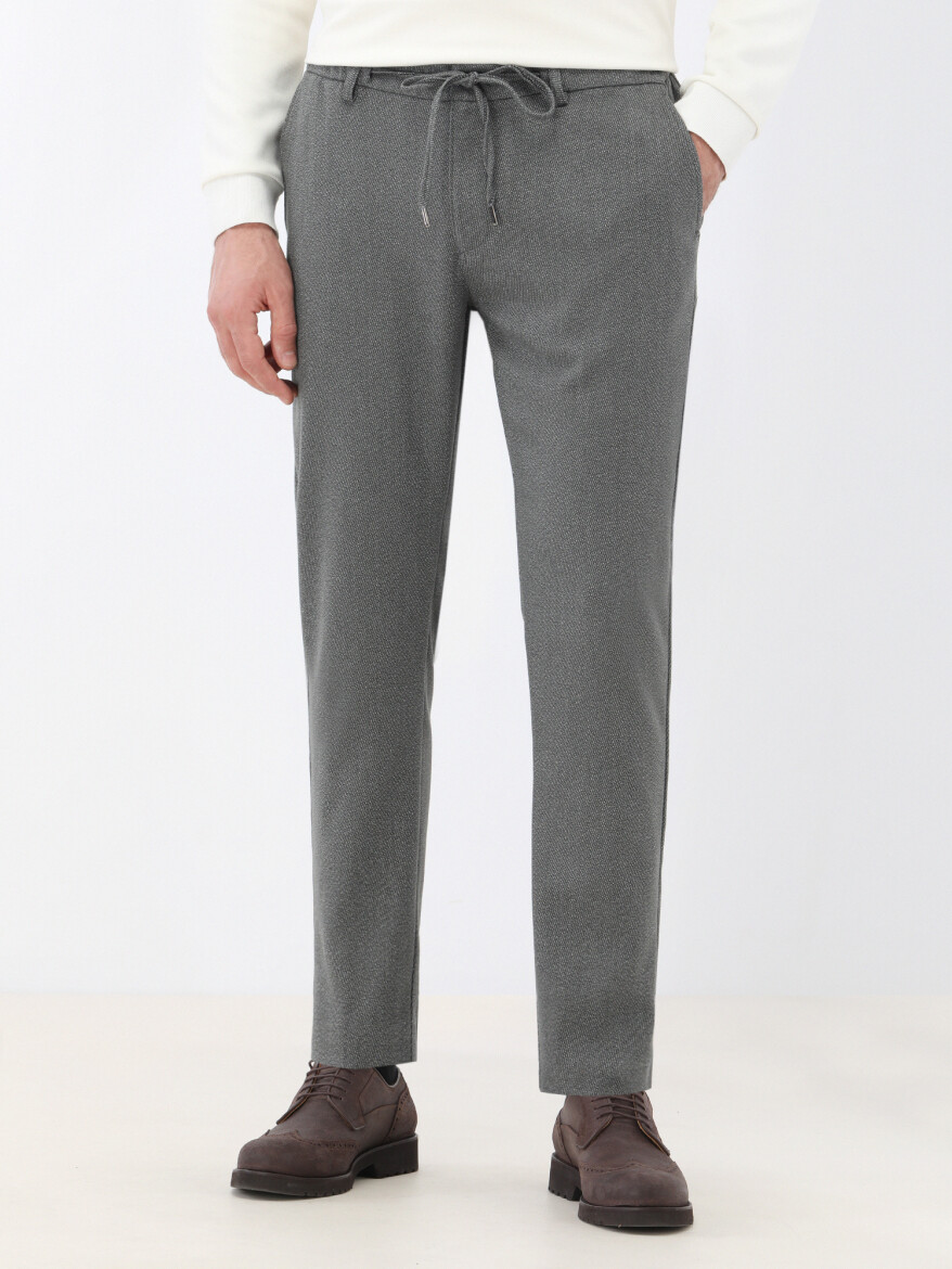 Khaki Weaving Jogging Fit Casual Trousers - 1