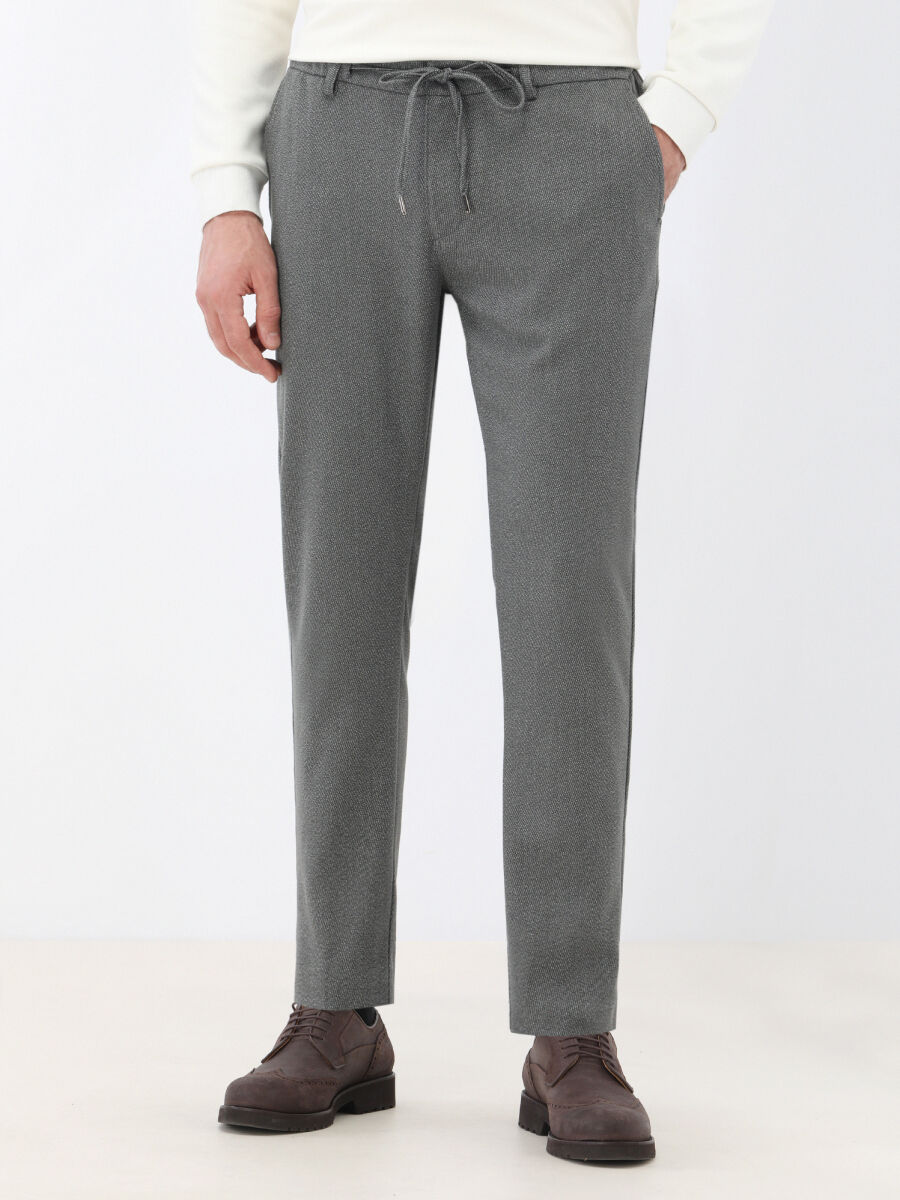 Khaki Weaving Jogging Fit Casual Trousers - 1