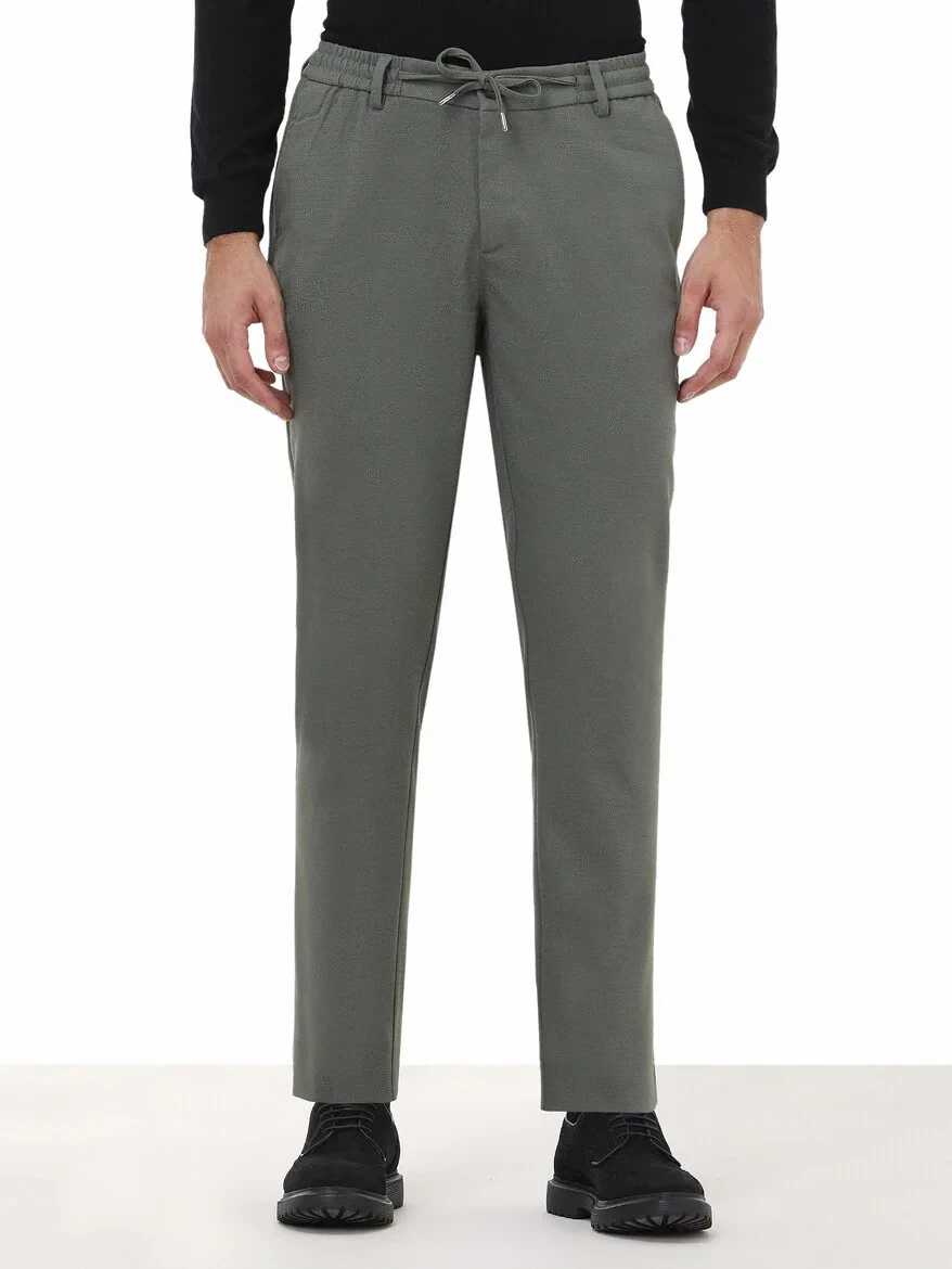 Khaki Weaving Jogging Fit Casual Trousers - 1