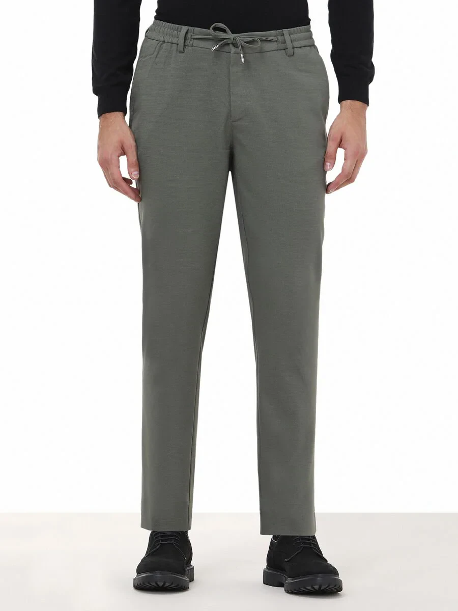 Khaki Weaving Jogging Fit Casual Trousers - 1